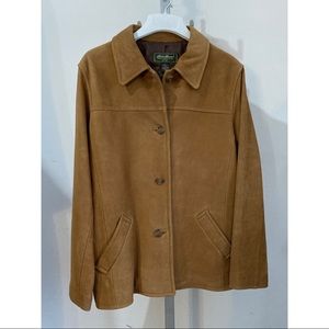 Vintage Eddie Bauer Tan Suede Buckskin Barn Jacket Women's Size Tall XL NWOT